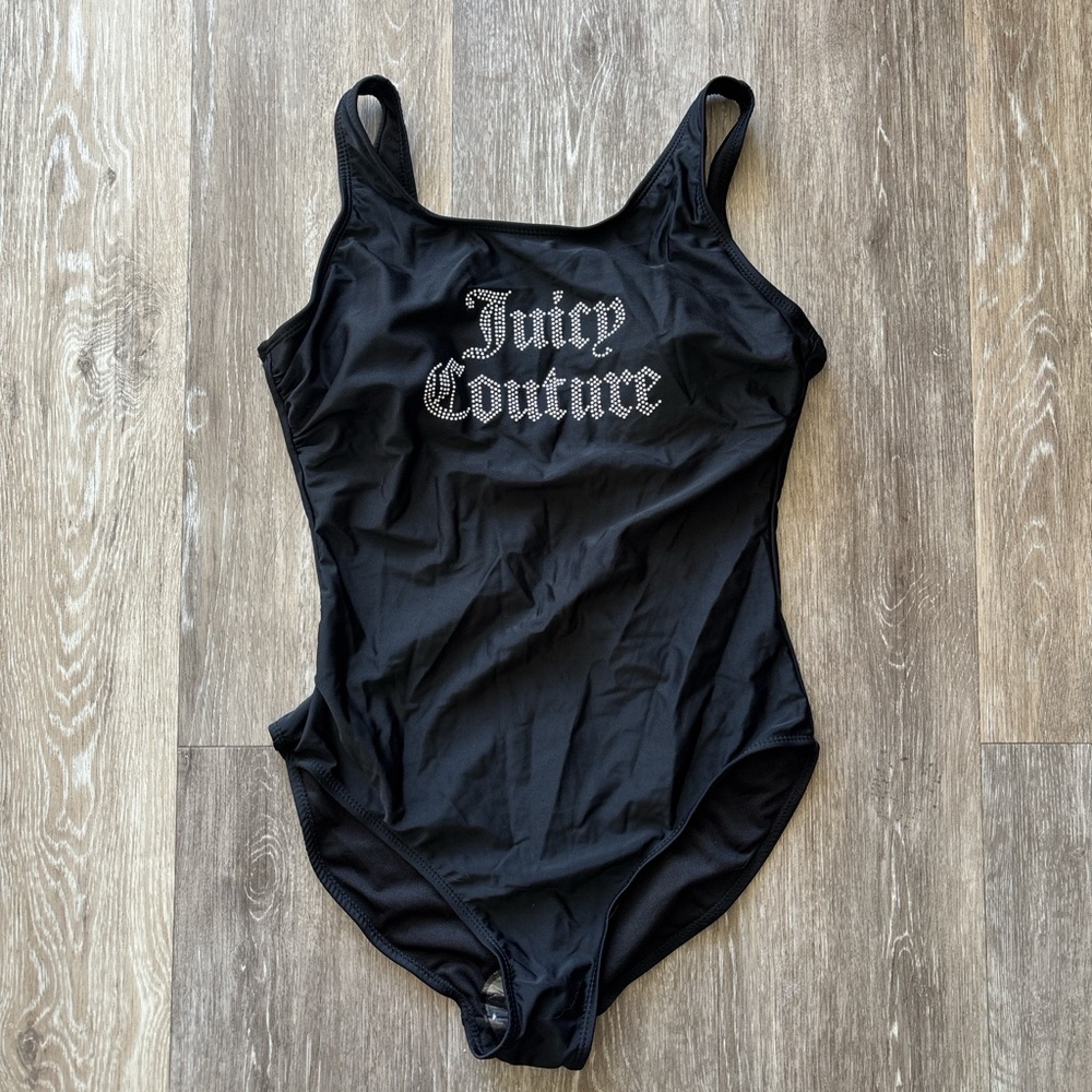 Juicy Couture NWT Black White Pearl Embellished Logo One Piece Swimsuit Size M